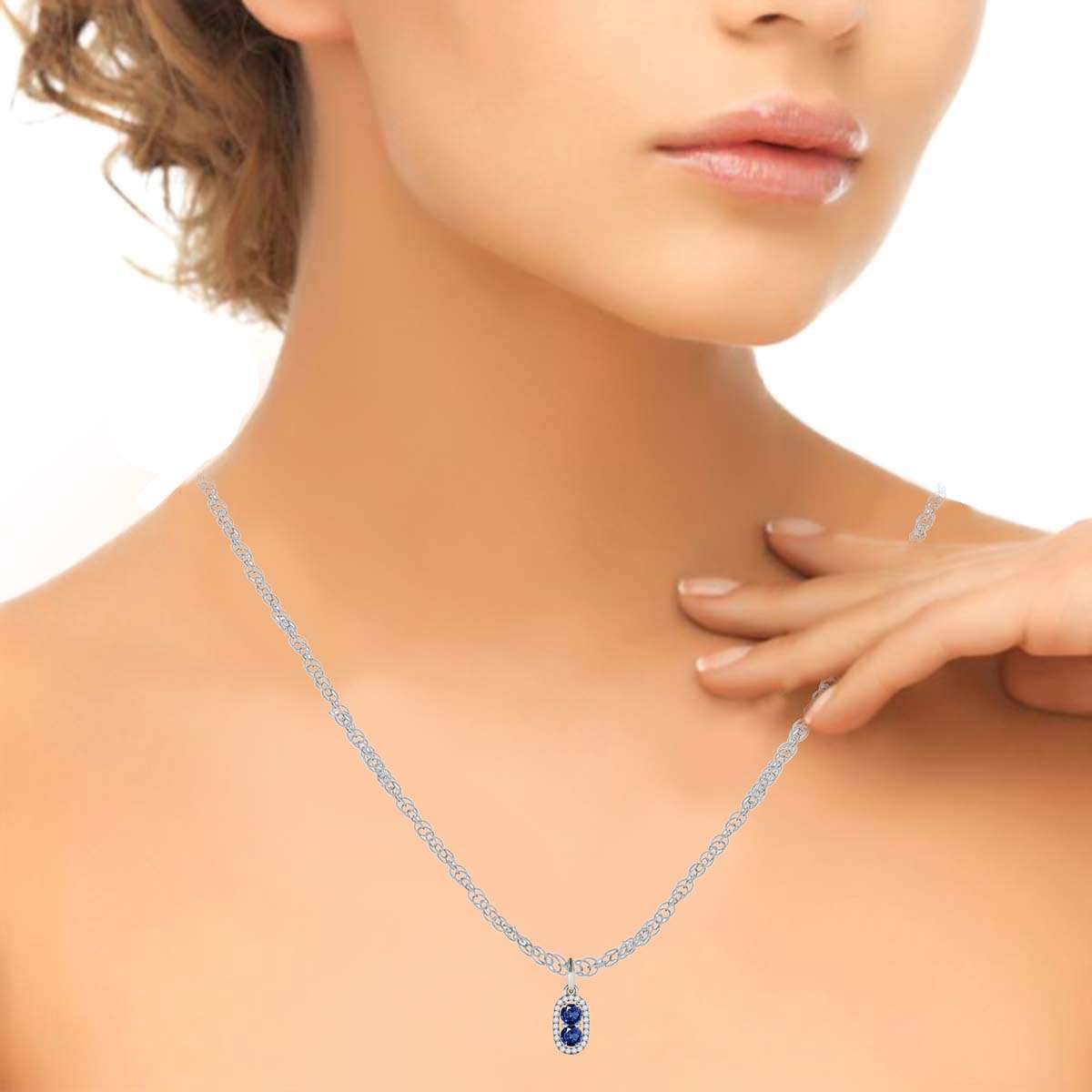 1.15 Carat Beautiful Two Stone Sapphire Diamond Pendant Necklace For Women 14K White, Rose & Yellow Gold With 18'' Chain Mauli Jewels
