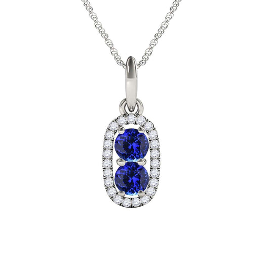 1.15 Carat Beautiful Two Stone Diamond Tanzanite Necklace Pendant In 14K Rose/ White & Yellow Gold With 18'' Chain Jewelry Collection Mauli Jewels