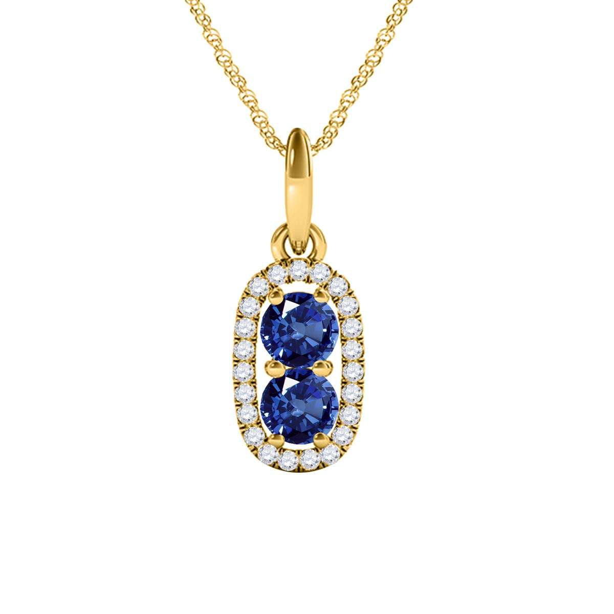 1.15 Carat Beautiful Two Stone Sapphire Diamond Pendant Necklace For Women 14K White, Rose & Yellow Gold With 18'' Chain Mauli Jewels