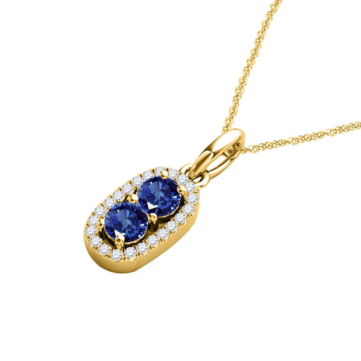 1.15 Carat Beautiful Two Stone Sapphire Diamond Pendant Necklace For Women 14K White, Rose & Yellow Gold With 18'' Chain Mauli Jewels