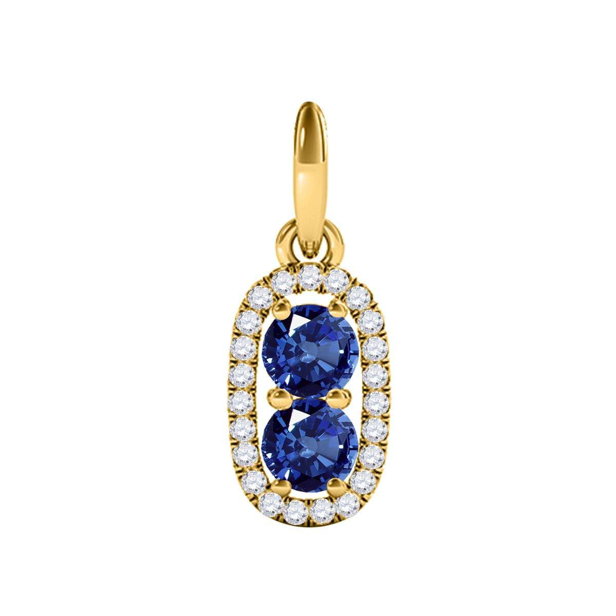 1.15 Carat Beautiful Two Stone Sapphire Diamond Pendant Necklace For Women 14K White, Rose & Yellow Gold With 18'' Chain Mauli Jewels