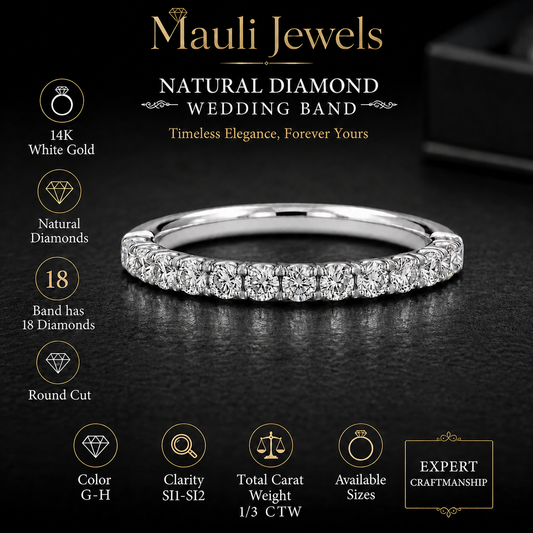 Mauli Jewels 14K White Gold Natural Diamond Wedding Band for Women, 1/3 Carat Total Weight, GH Color SI1-SI2 Clarity, Round Diamond Anniversary Ring, Size 7