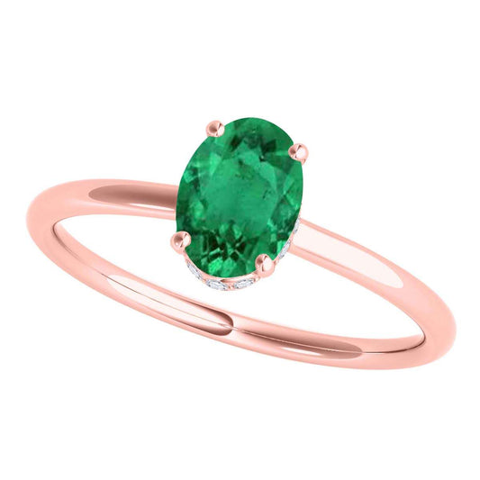 1.0 Carat 7x5mm Oval Emerald & Natural Diamond Gemstone Ring in 14K White, Rose, and Yellow Gold Mauli Jewels