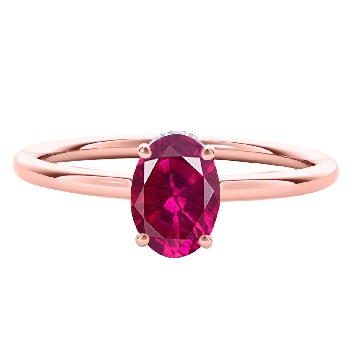 1.0 Carat 7x5mm Oval Ruby & Natural Diamond Gemstone Ring in 14K White, Rose, and Yellow Gold Mauli Jewels