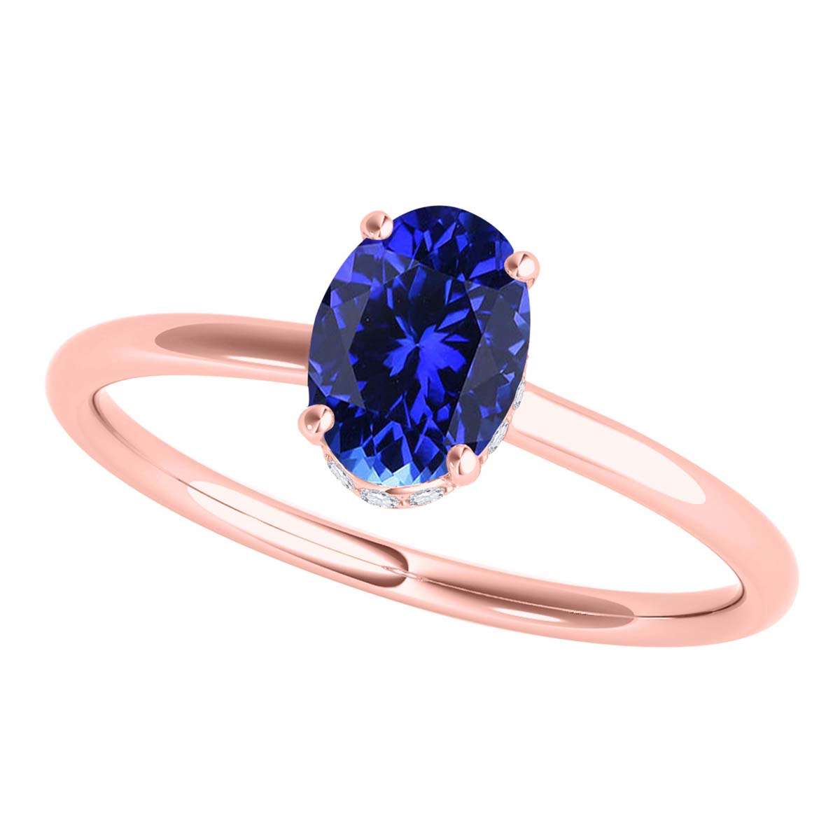 1.0 Carat 7x5mm Lab-Created Tanzanite & Natural Diamond Gemstone Ring in 14K White, Rose, and Yellow Gold Mauli Jewels