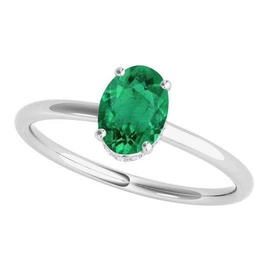 1.0 Carat 7x5mm Oval Emerald & Natural Diamond Gemstone Ring in 14K White, Rose, and Yellow Gold Mauli Jewels