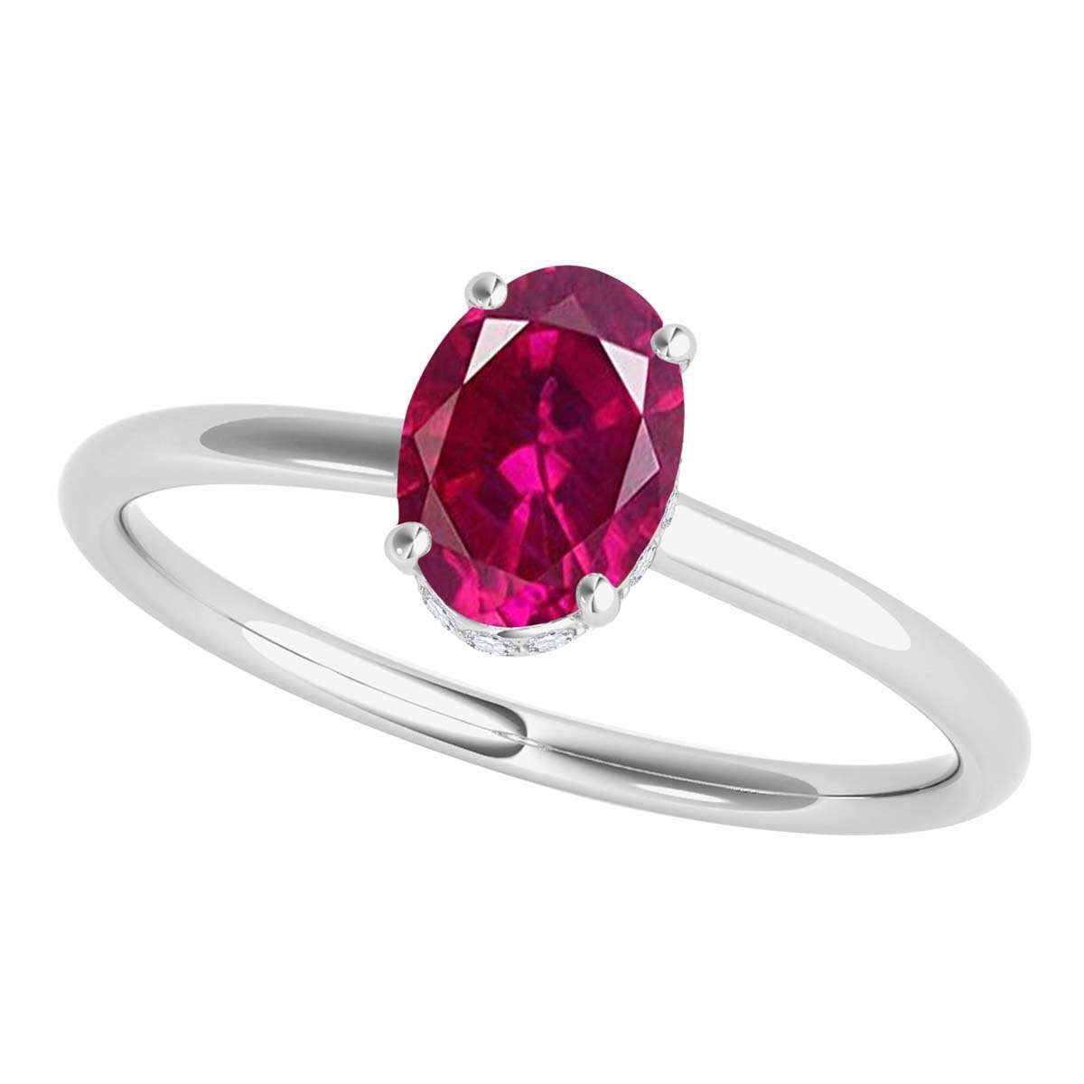 1.0 Carat 7x5mm Oval Ruby & Natural Diamond Gemstone Ring in 14K White, Rose, and Yellow Gold Mauli Jewels