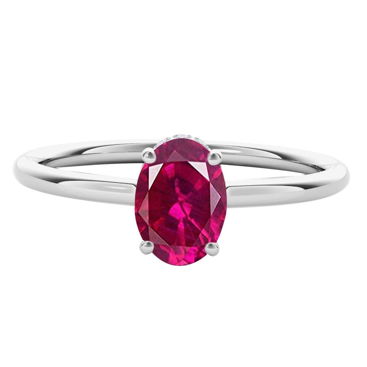 1.0 Carat 7x5mm Oval Ruby & Natural Diamond Gemstone Ring in 14K White, Rose, and Yellow Gold Mauli Jewels