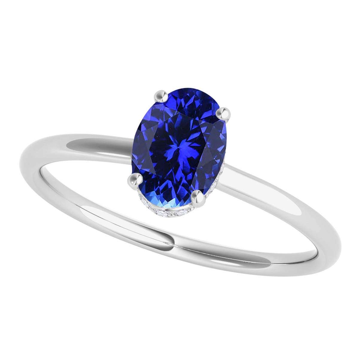 1.0 Carat 7x5mm Lab-Created Tanzanite & Natural Diamond Gemstone Ring in 14K White, Rose, and Yellow Gold Mauli Jewels