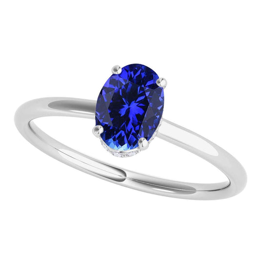 1.0 Carat 7x5mm Lab-Created Tanzanite & Natural Diamond Gemstone Ring in 14K White, Rose, and Yellow Gold Mauli Jewels