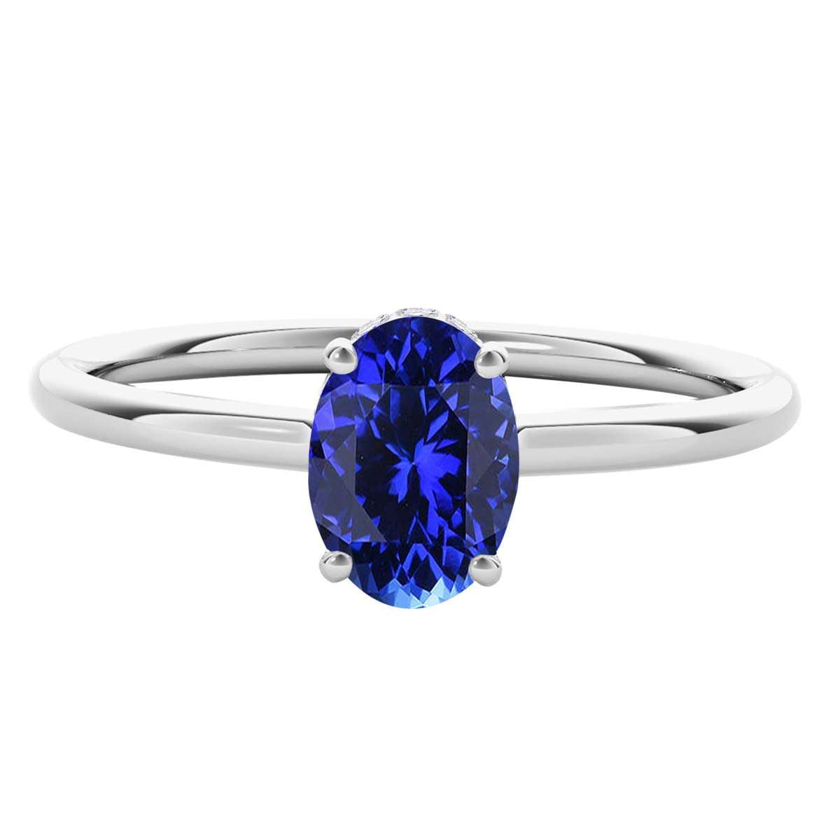 1.0 Carat 7x5mm Lab-Created Tanzanite & Natural Diamond Gemstone Ring in 14K White, Rose, and Yellow Gold Mauli Jewels