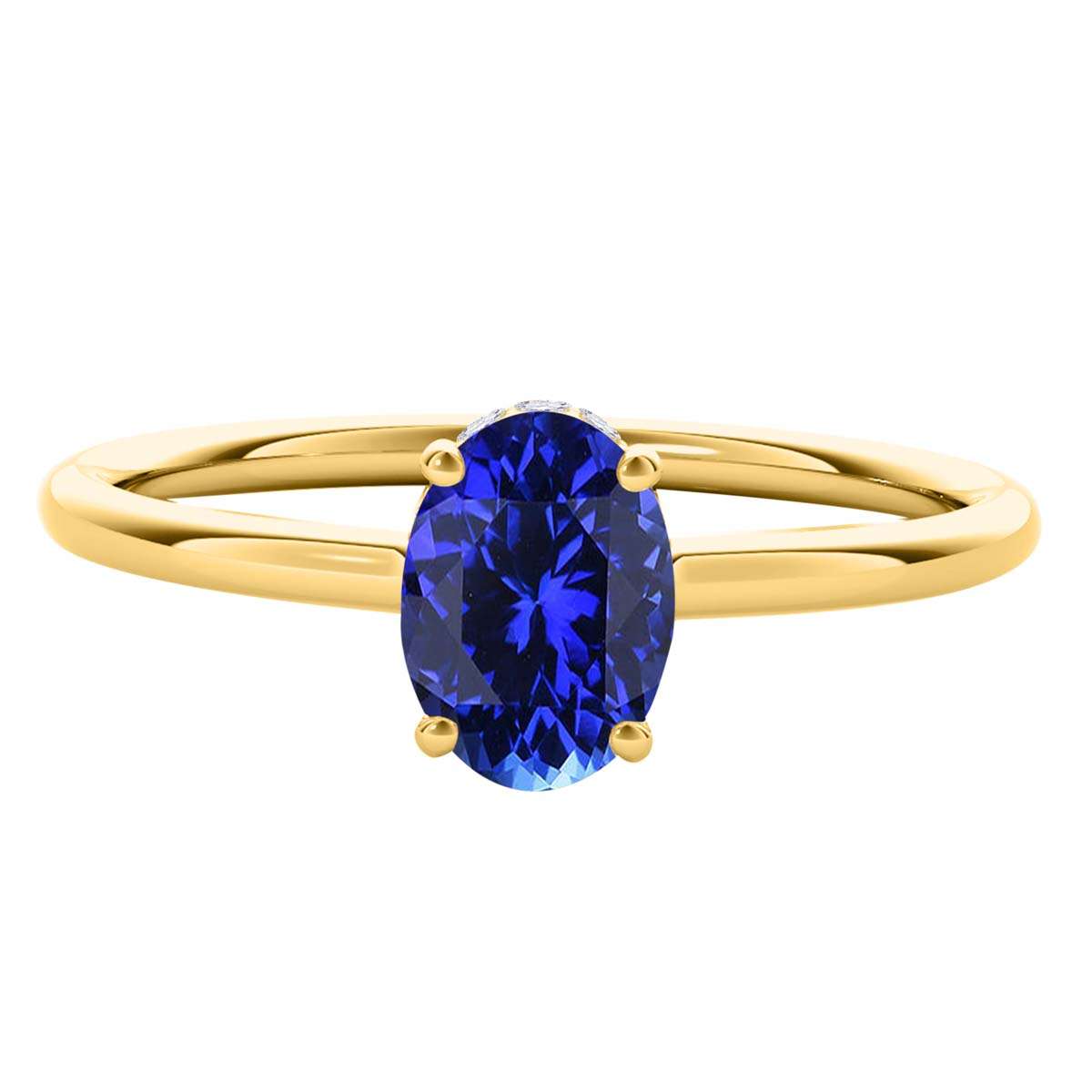 1.0 Carat 7x5mm Lab-Created Tanzanite & Natural Diamond Gemstone Ring in 14K White, Rose, and Yellow Gold Mauli Jewels