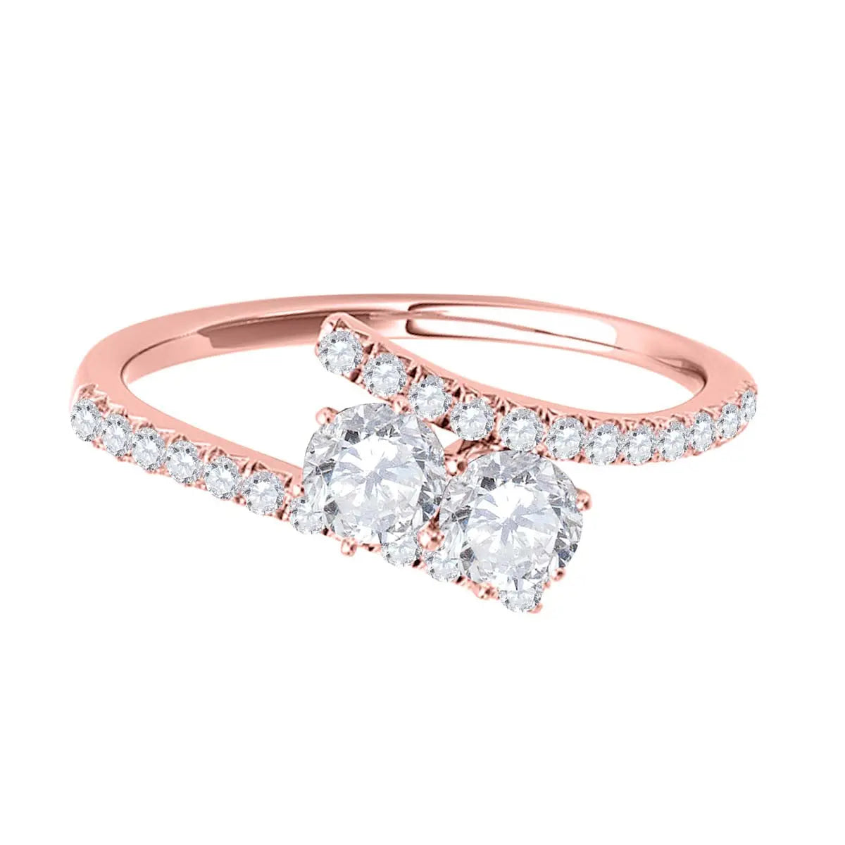1/2 Carat Two Stone Natural Diamond Engagement Rings For Women In 10K Rose White Yellow Gold Mauli Jewels