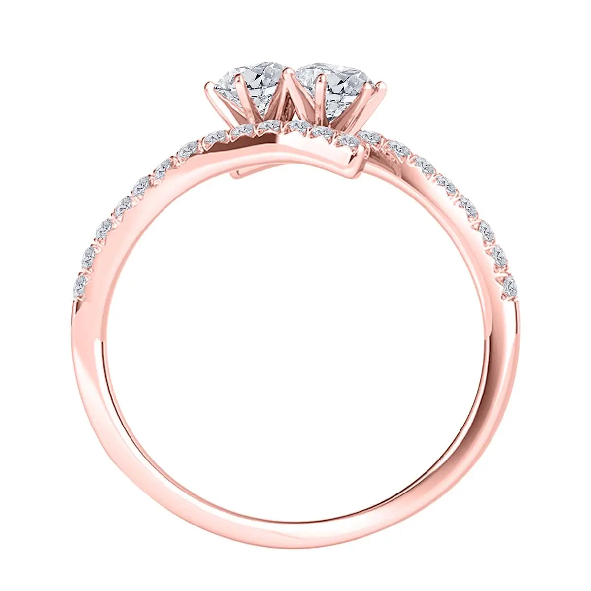 1/2 Carat Two Stone Natural Diamond Engagement Rings For Women In 10K Rose White Yellow Gold Mauli Jewels