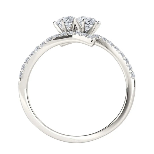 1/2 Carat Two Stone Natural Diamond Engagement Rings For Women In 10K Rose White Yellow Gold Mauli Jewels