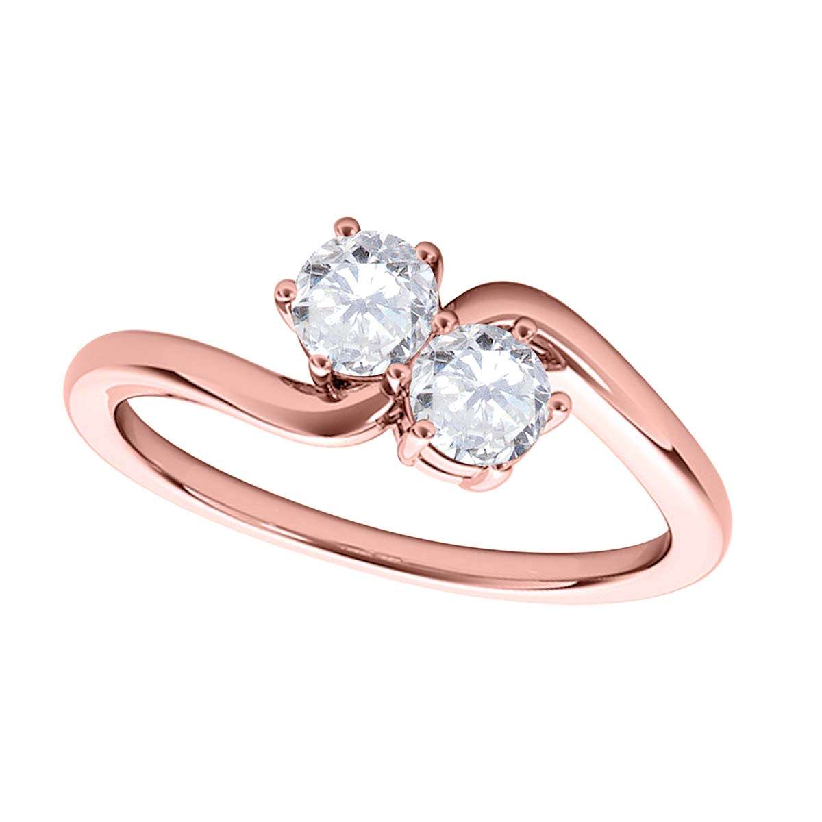 MauliJewels 1/4 Ct Two-Stone Brilliant Cut Diamond Wedding Ring - 14K White, Rose & Yellow Gold Mauli Jewels