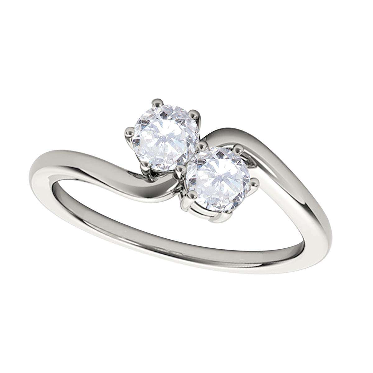 MauliJewels 1/4 Ct Two-Stone Brilliant Cut Diamond Wedding Ring - 14K White, Rose & Yellow Gold Mauli Jewels