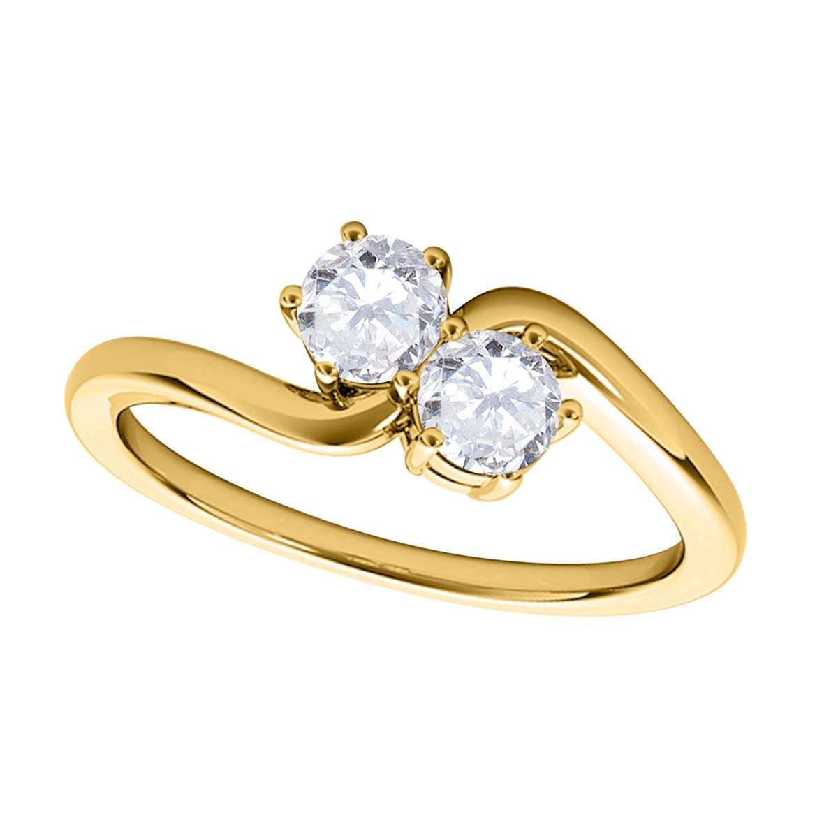 MauliJewels 1/4 Ct Two-Stone Brilliant Cut Diamond Wedding Ring - 14K White, Rose & Yellow Gold Mauli Jewels