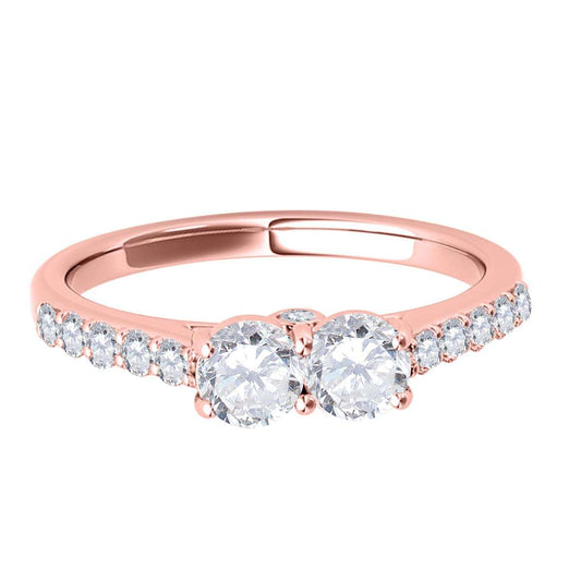 MauliJewels 3/4 Carat Two-Stone Brilliant Cut Diamond Wedding Ring - 14K Rose, White & Yellow Gold Mauli Jewels