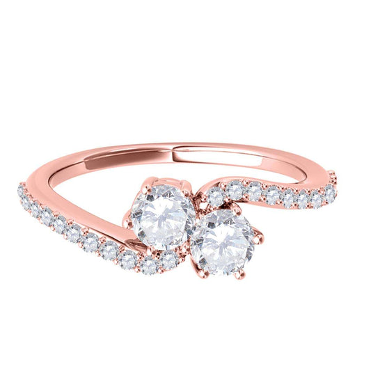 MauliJewels 3/4 Carat Two-Stone Brilliant Cut Diamond Wedding Ring in 14K Rose, White & Yellow Gold Mauli Jewels