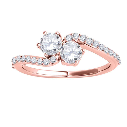 MauliJewels 1/2 Carat Two-Stone Brilliant Cut Diamond Wedding Ring for Women in 14K Rose, White & Yellow Gold Mauli Jewels