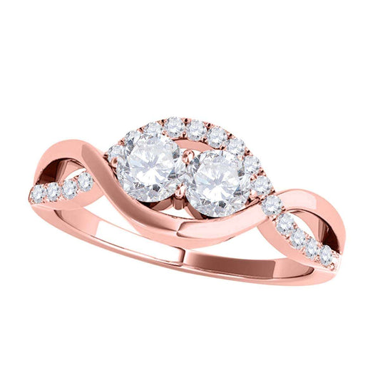 0.75 Carat Natural Two-Stone Diamond Engagement Ring for Women in 14K Solid Rose, White & Yellow Gold Mauli Jewels