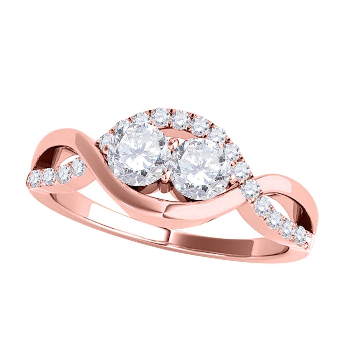 MAULIJEWELS 1.00 Carat Two-Stone Diamond Engagement Wedding Ring - Prong Setting in 14K Rose, Yellow & White Gold Mauli Jewels