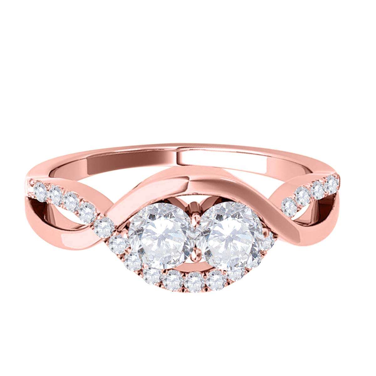 MAULIJEWELS 1.00 Carat Two-Stone Diamond Engagement Wedding Ring - Prong Setting in 14K Rose, Yellow & White Gold Mauli Jewels