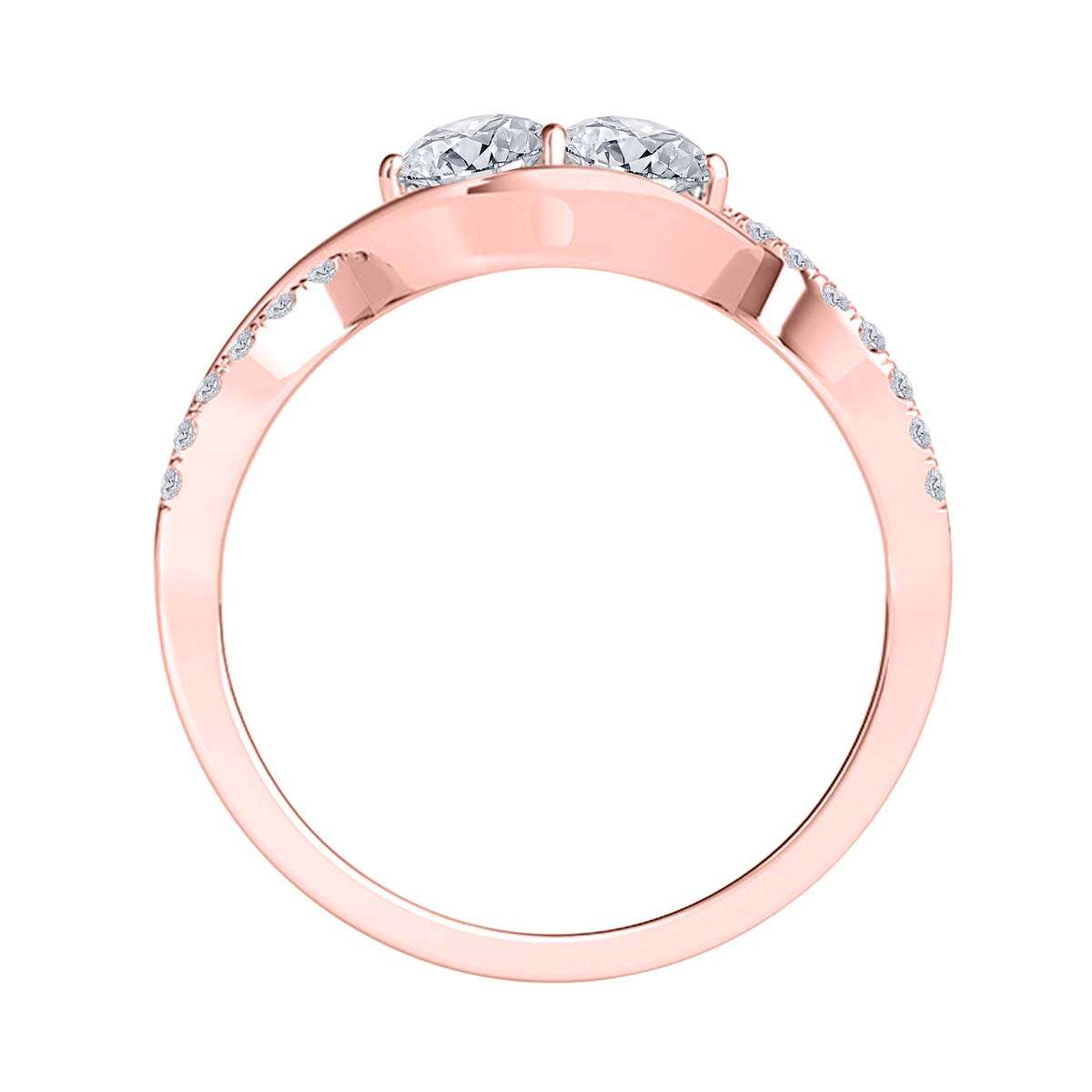 MAULIJEWELS 1.00 Carat Two-Stone Diamond Engagement Wedding Ring - Prong Setting in 14K Rose, Yellow & White Gold Mauli Jewels