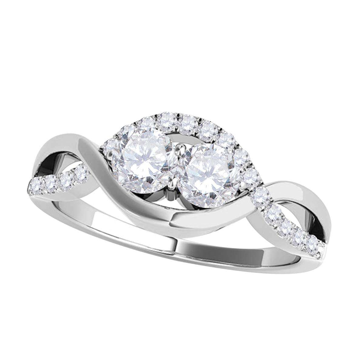 MAULIJEWELS 1.00 Carat Two-Stone Diamond Engagement Wedding Ring - Prong Setting in 14K Rose, Yellow & White Gold Mauli Jewels