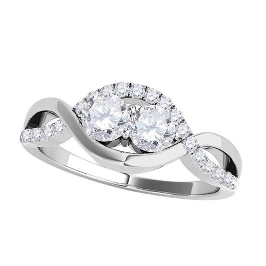 MAULIJEWELS 1.00 Carat Two-Stone Diamond Engagement Wedding Ring - Prong Setting in 14K Rose, Yellow & White Gold Mauli Jewels