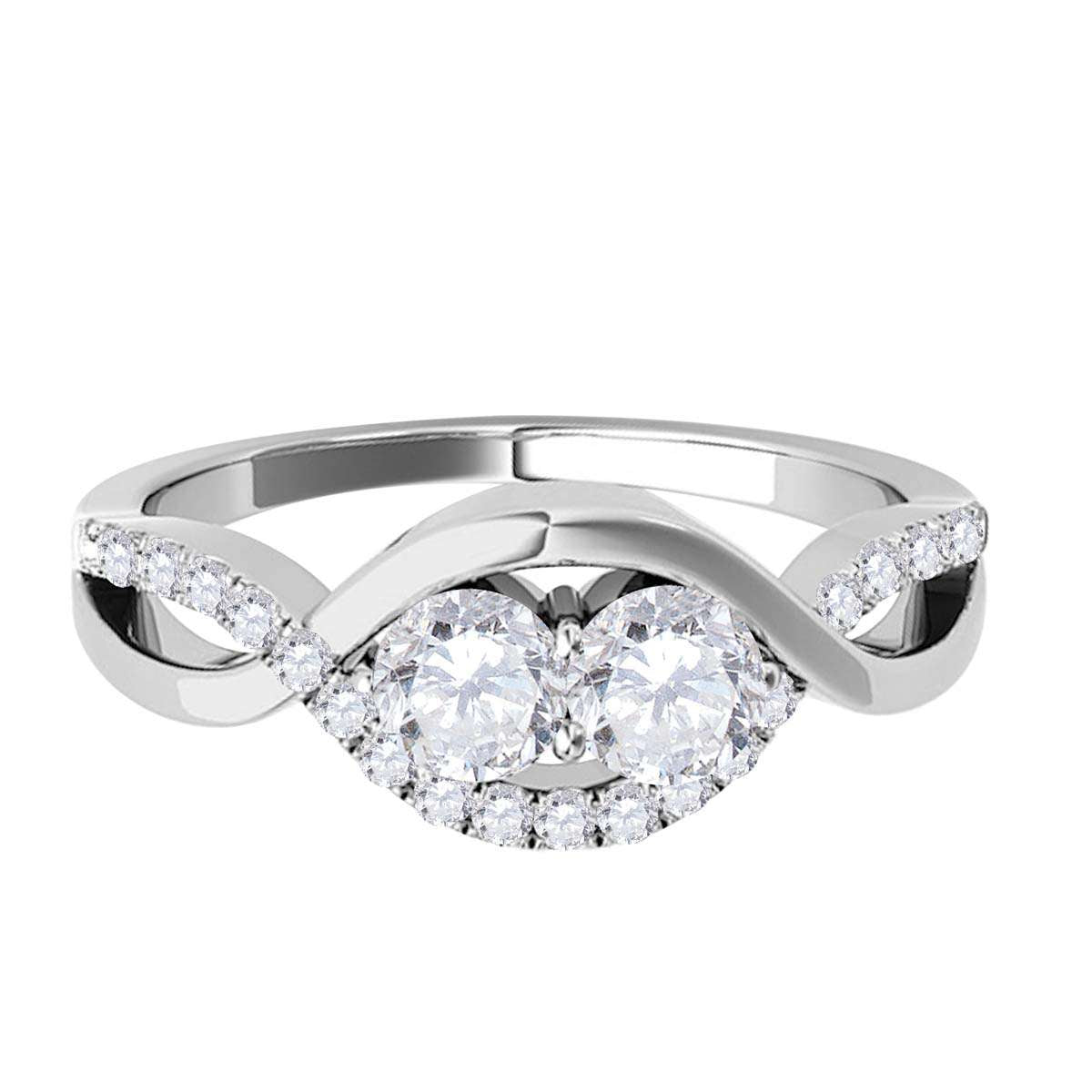 MAULIJEWELS 1.00 Carat Two-Stone Diamond Engagement Wedding Ring - Prong Setting in 14K Rose, Yellow & White Gold Mauli Jewels