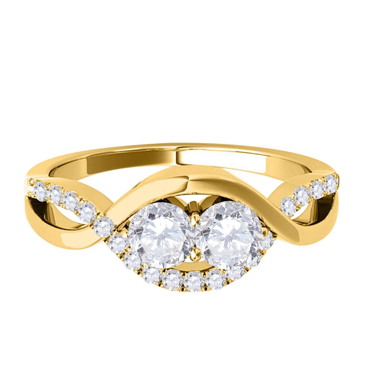 MAULIJEWELS 1.00 Carat Two-Stone Diamond Engagement Wedding Ring - Prong Setting in 14K Rose, Yellow & White Gold Mauli Jewels