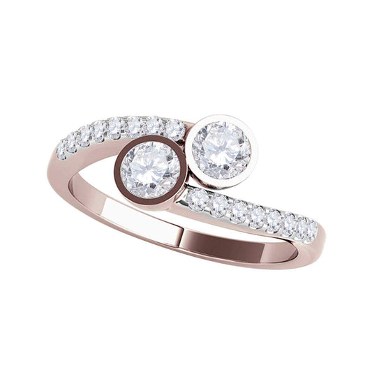 1/2 Carat Natural Diamond Two-Stone Engagement Wedding Ring for Women in 14K Rose, White, or Yellow Gold Mauli Jewels