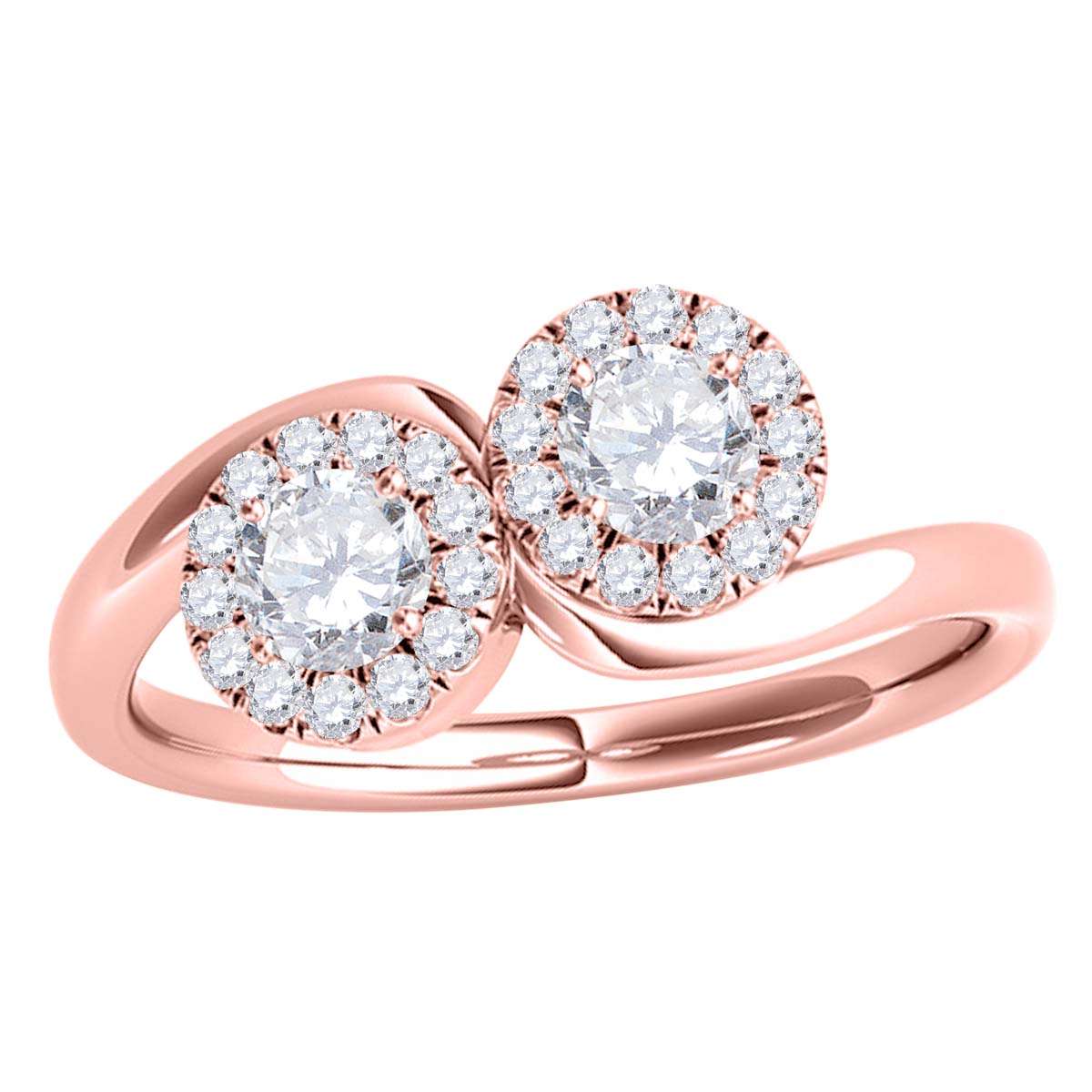 1.25 Carat Halo Diamond Two-Stone Engagement Wedding Ring for Women in 10K Rose, White & Yellow Gold Mauli Jewels