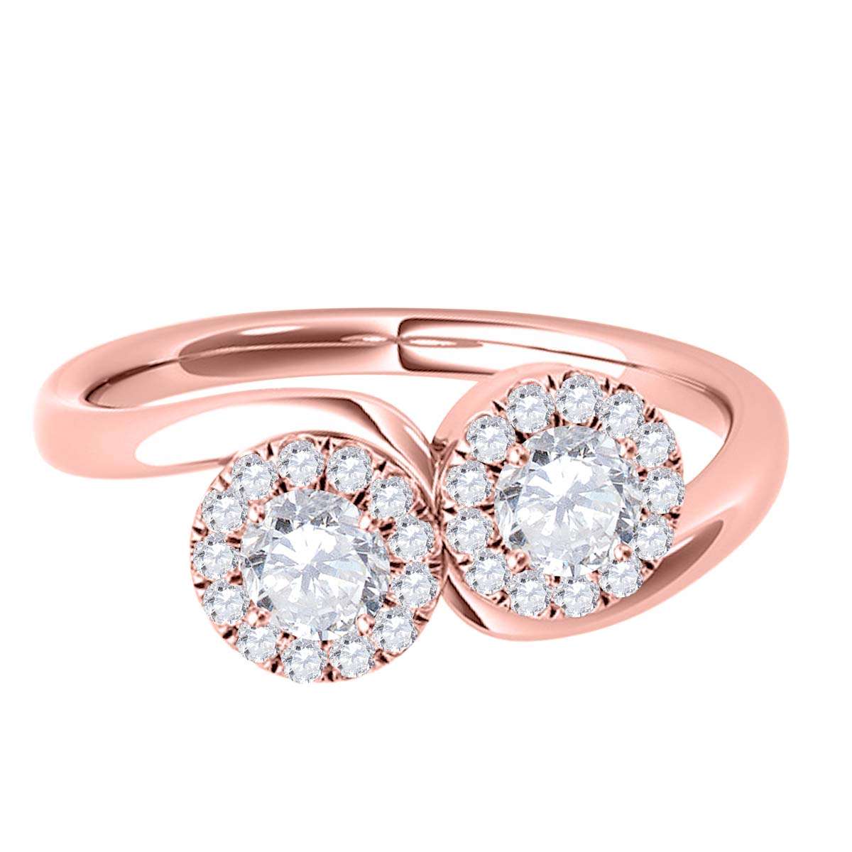 1.25 Carat Halo Diamond Two-Stone Engagement Wedding Ring for Women in 10K Rose, White & Yellow Gold Mauli Jewels