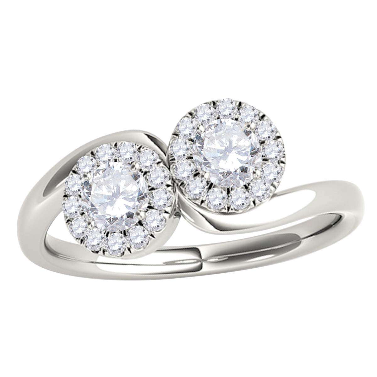 1.25 Carat Halo Diamond Two-Stone Engagement Wedding Ring for Women in 10K Rose, White & Yellow Gold Mauli Jewels