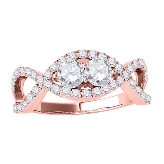 MauliJewels 0.50 CT Two Stone Vintage Diamond Engagement Ring, 14K Rose White & Yellow Gold, 50 Stone Bridal Ring for Women