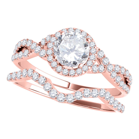 Mauli Jewels 0.50 Carat Lab Grown Diamond Halo Bridal Set in 14K White, Rose & Yellow Gold, Matching Engagement & Wedding Ring Set