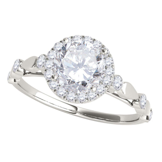 MauliJewels 0.50 Carat Round Lab Grown Diamond Halo Engagement Ring for Women, 10K White or Yellow Gold, 4-Prong Antique Style Bridal Wedding Ring, E-F VVS1