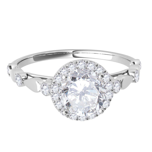 MauliJewels 0.50 Carat Round Lab Grown Diamond Halo Engagement Ring for Women, 10K White or Yellow Gold, 4-Prong Antique Style Bridal Wedding Ring, E-F VVS1 - Mauli Jewels