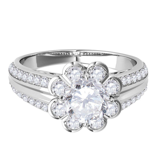 MauliJewels 0.75 Carat Halo Lab Grown Diamond Flower Shaped Engagement Ring, 4-Prong Setting, 10K White or Yellow Gold, Round Diamond Bridal Wedding Ring - Mauli Jewels