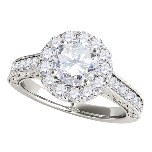 MauliJewels 1 Carat Halo Round Lab Grown Diamond Engagement Ring for Women, 14K Rose White or Yellow Gold, Antique Milgrain 4-Prong Setting, Bridal Ring