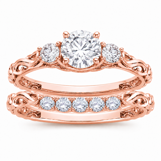 Mauli Jewels Lab Grown Diamond Bridal Set for Women in 10K Rose, White & Yellow Gold, 0.75 CT Round Brilliant Cut Engagement Ring Set, E-F VS1 Diamond Wedding Ring Set - Mauli Jewels