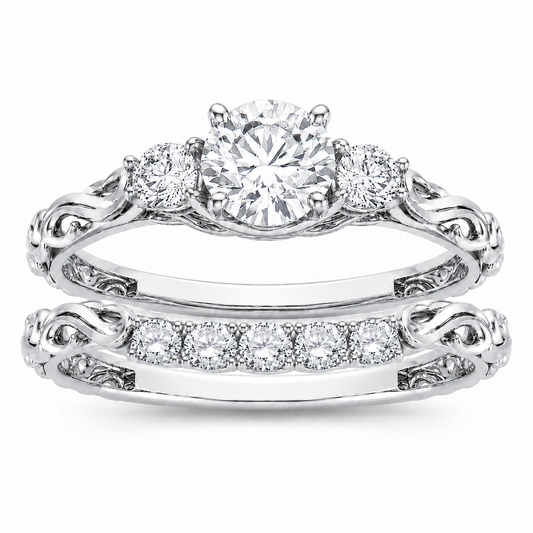 Mauli Jewels Lab Grown Diamond Bridal Set for Women in 10K Rose, White & Yellow Gold, 0.75 CT Round Brilliant Cut Engagement Ring Set, E-F VS1 Diamond Wedding Ring Set - Mauli Jewels