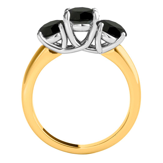 MauliJewels 1 Carat 3 Stone Black Diamond Enagement Ring for Women, Prong-Setting 14K Yellow & White Gold