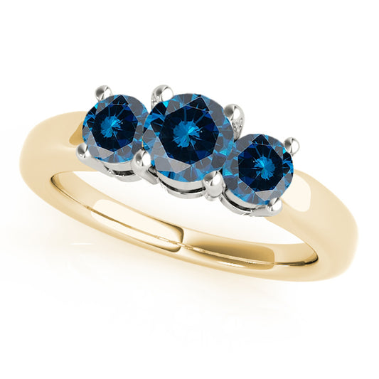 MauliJewels 1 Carat 3 Stone Two-Tone Blue Diamond Enagement Ring Prong-Setting 14K Yellow & White Gold