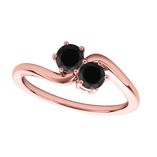 MauliJewels Women's 1 Carat Two Stone Black Diamond Engagement Ring 10K Rose, White and Yellow Gold Prong Setting Round Cut Natural Diamonds - Mauli Jewels