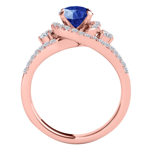 MauliJewels 1.85 Carat Round Cut Halo Lab-Created Sapphire and Diamond Bridal Ring and Band Set for Women in 14K White, Rose, or Yellow Gold