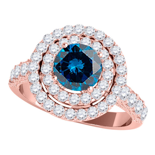 MauliJewels 2 Carat Blue Diamond and White Diamond Bridal Set for Women in 14K Rose, White and Yellow Gold Halo Split Shank Engagement Wedding Ring - Mauli Jewels